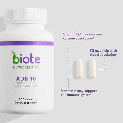 Biote Nutraceuticals ADK 10 | Immunity & Cardiovascular Support|90 Capsules